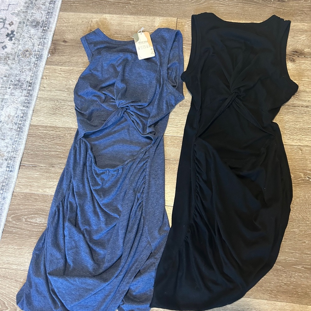 Sleeveless Twist-Front Midi Dress  bundle Blue and Black